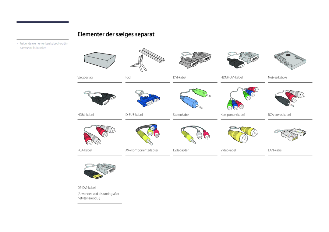 Samsung LH55UEDPLGC/EN, LH46UEDPLGC/EN manual Elementer der sælges separat 