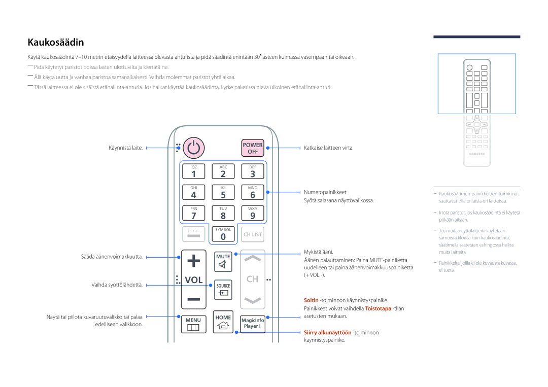 Samsung LH46UEDPLGC/EN, LH55UEDPLGC/EN manual Kaukosäädin, Siirry alkunäyttöön -toiminnon, Käynnistyspainike 