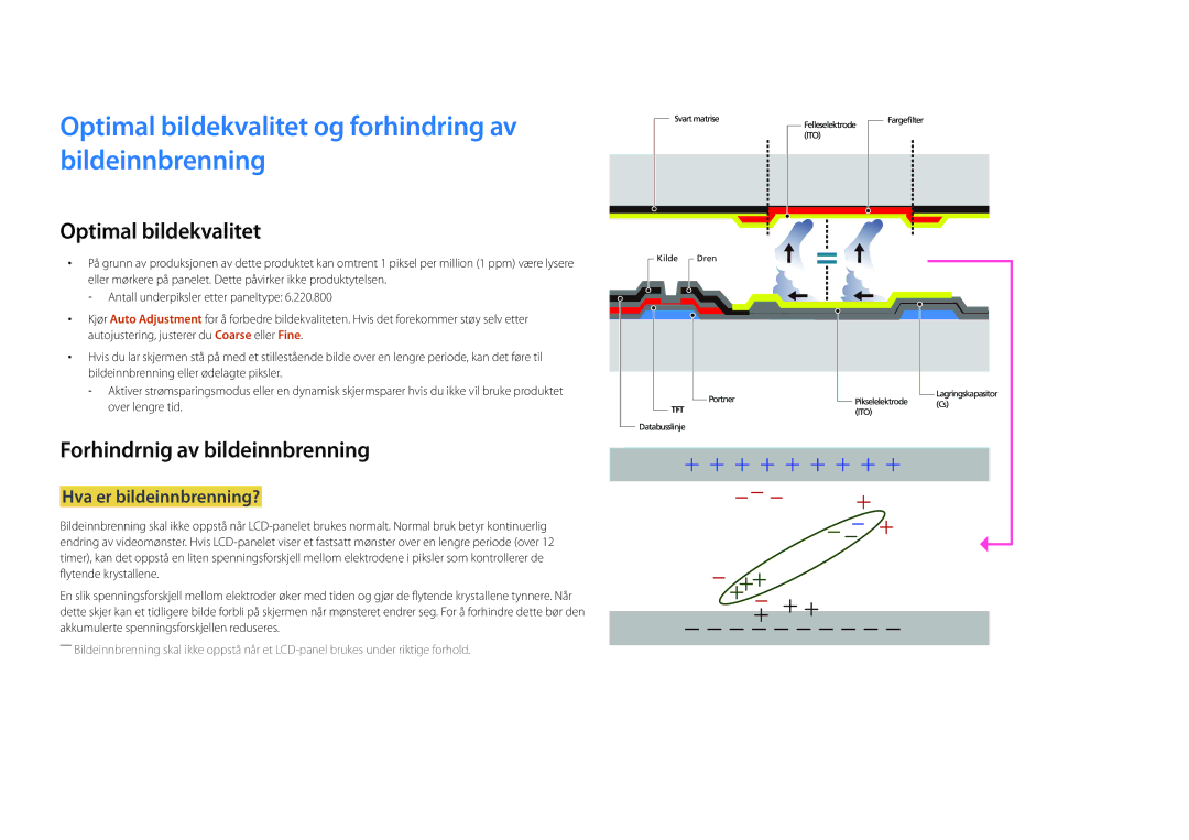 Samsung LH46UEDPLGC/EN manual Optimal bildekvalitet og forhindring av bildeinnbrenning, Forhindrnig av bildeinnbrenning 