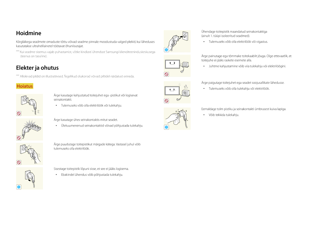 Samsung LH46UEDPLGC/EN, LH55UEDPLGC/EN manual Hoidmine, Elekter ja ohutus 