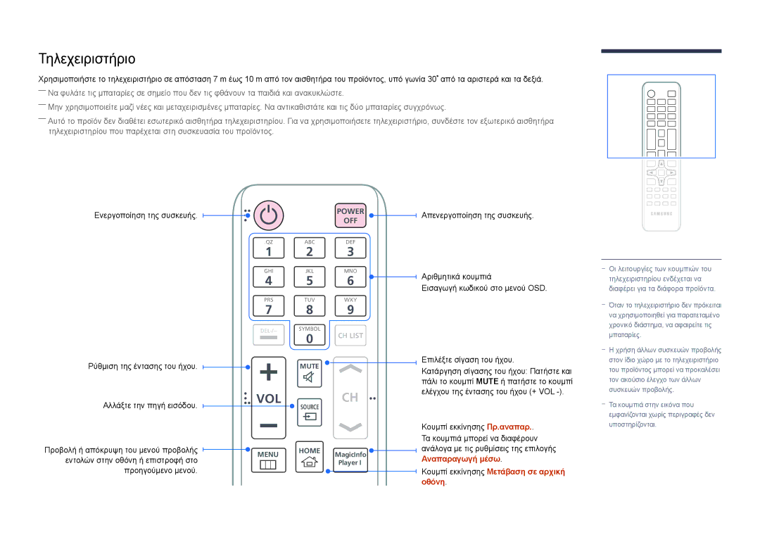 Samsung LH46UEDPLGC/EN, LH55UEDPLGC/EN manual Τηλεχειριστήριο, Vol 