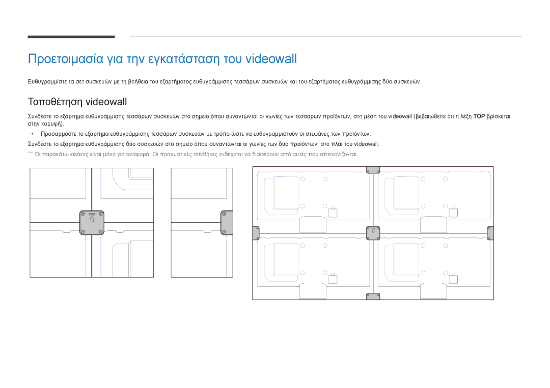 Samsung LH46UEDPLGC/EN, LH55UEDPLGC/EN manual Προετοιμασία για την εγκατάσταση του videowall, Τοποθέτηση videowall 