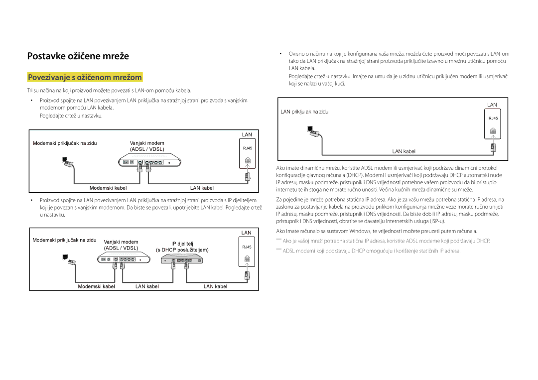 Samsung LH46UEDPLGC/EN, LH55UEDPLGC/EN manual Postavke ožičene mreže, Povezivanje s ožičenom mrežom 