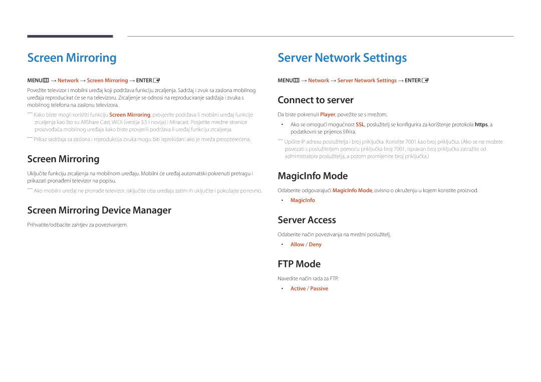 Samsung LH46UEDPLGC/EN, LH55UEDPLGC/EN manual Screen Mirroring, Server Network Settings 