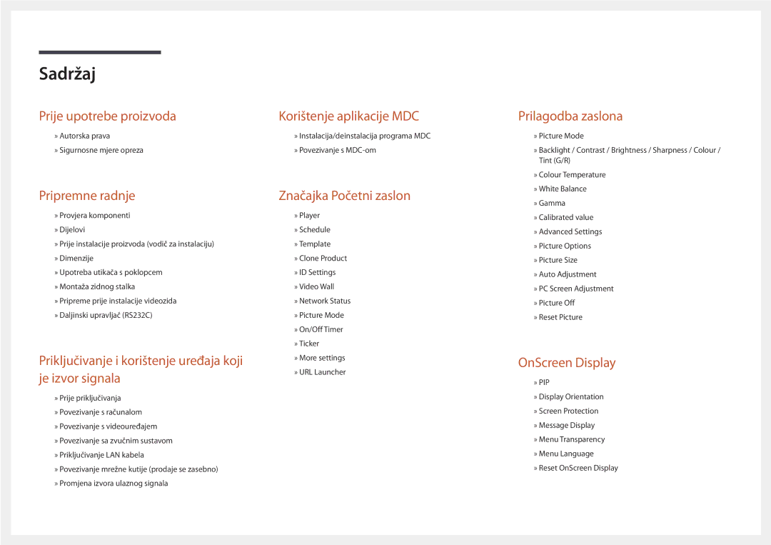 Samsung LH46UEDPLGC/EN, LH55UEDPLGC/EN manual Sadržaj 