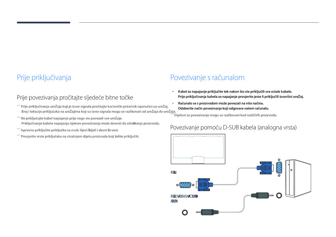 Samsung LH46UEDPLGC/EN, LH55UEDPLGC/EN Priključivanje i korištenje uređaja koji je izvor signala, Prije priključivanja 