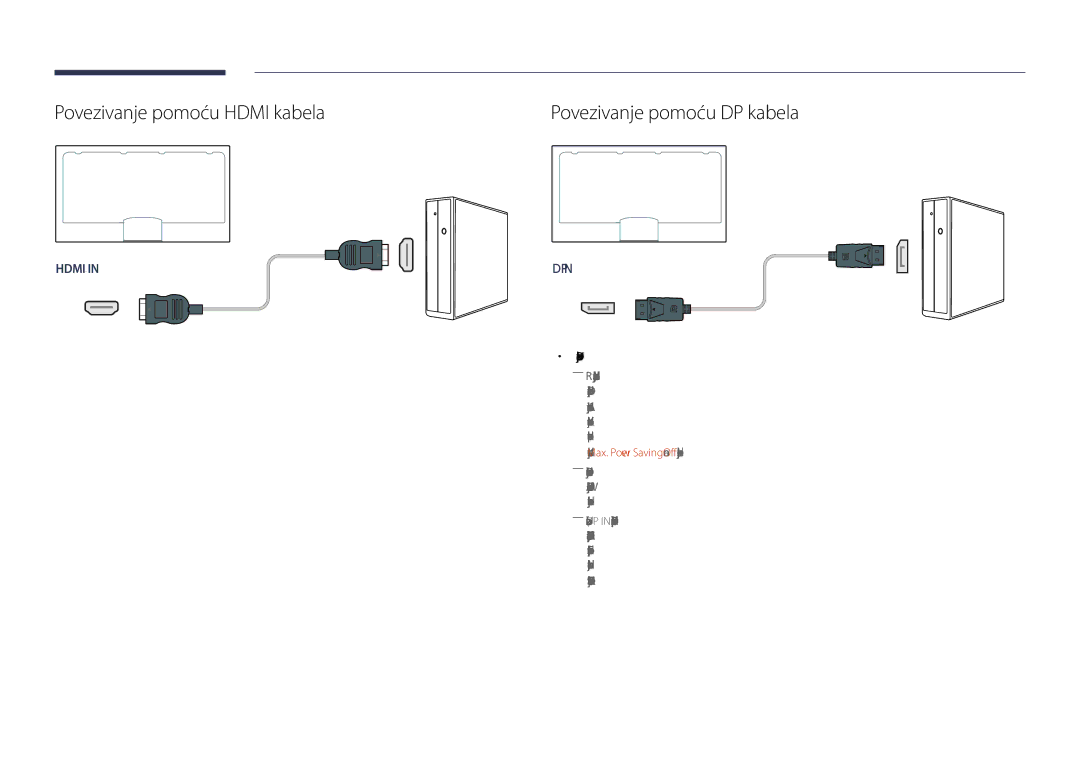 Samsung LH46UEDPLGC/EN Povezivanje pomoću Hdmi kabela, Povezivanje pomoću DP kabela, Upozorenja prilikom korištenja DP-a 