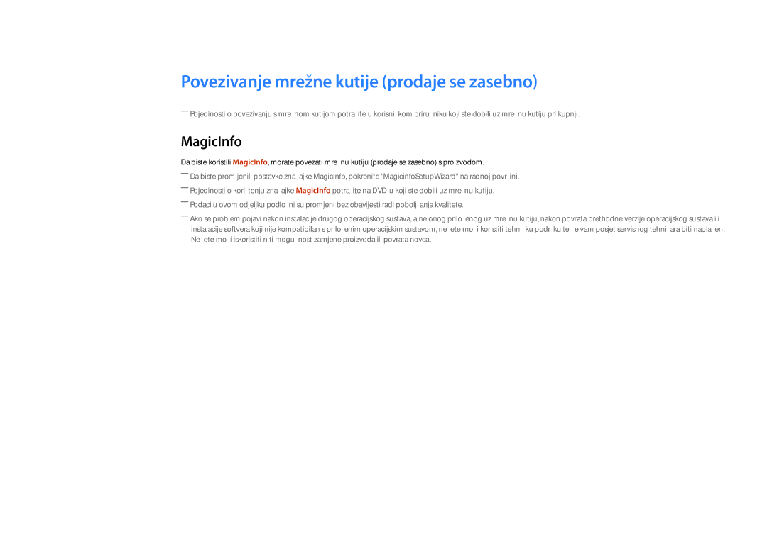 Samsung LH46UEDPLGC/EN, LH55UEDPLGC/EN manual Povezivanje mrežne kutije prodaje se zasebno, MagicInfo 