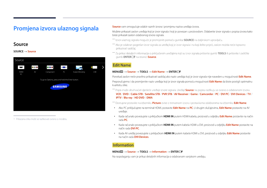 Samsung LH55UEDPLGC/EN, LH46UEDPLGC/EN manual Edit Name, MENUm → Source → Tools → Information → Entere 