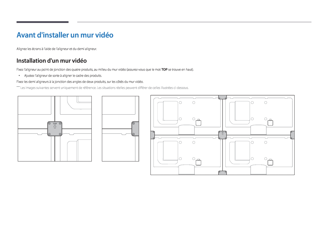 Samsung LH46UEDPLGC/EN, LH55UEDPLGC/EN manual Avant dinstaller un mur vidéo, Installation dun mur vidéo 