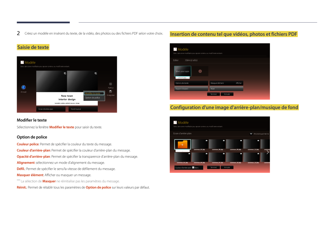 Samsung LH46UEDPLGC/EN Saisie de texte, Insertion de contenu tel que vidéos, photos et fichiers PDF, Modifier le texte 