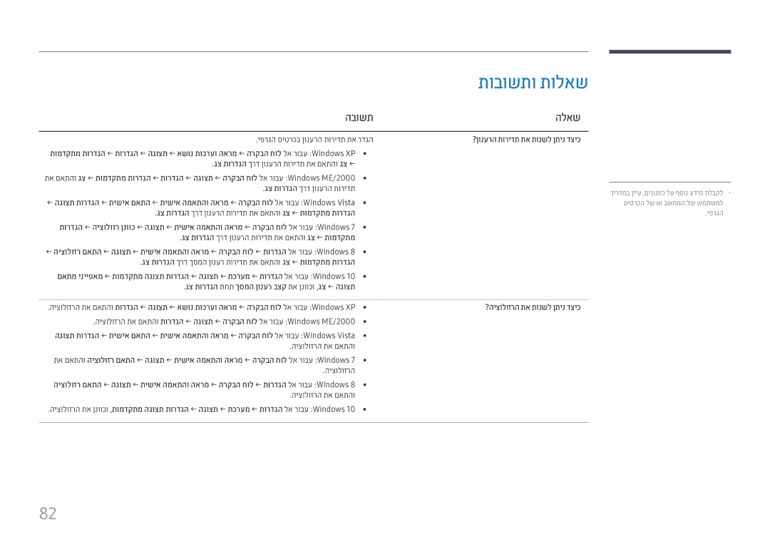 Samsung LH46UHFCLBB/CH manual הבושת הלאש, גצ תורדגה תחת ךסמה ןונער בצק תא ןנווכו ,גצ ← הגוצת, ?היצולוזרה תא תונשל ןתינ דציכ 