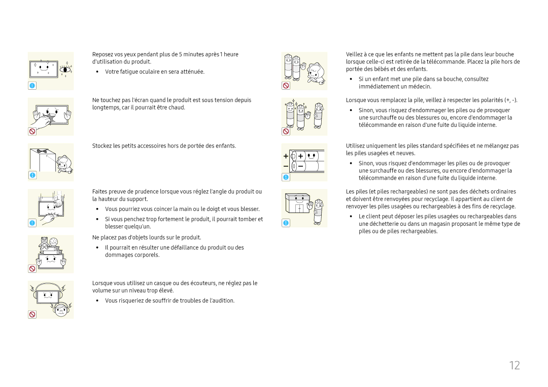 Samsung LH46UHFCLBB/EN manual Blesser quelquun, Ne placez pas dobjets lourds sur le produit, Dommages corporels 