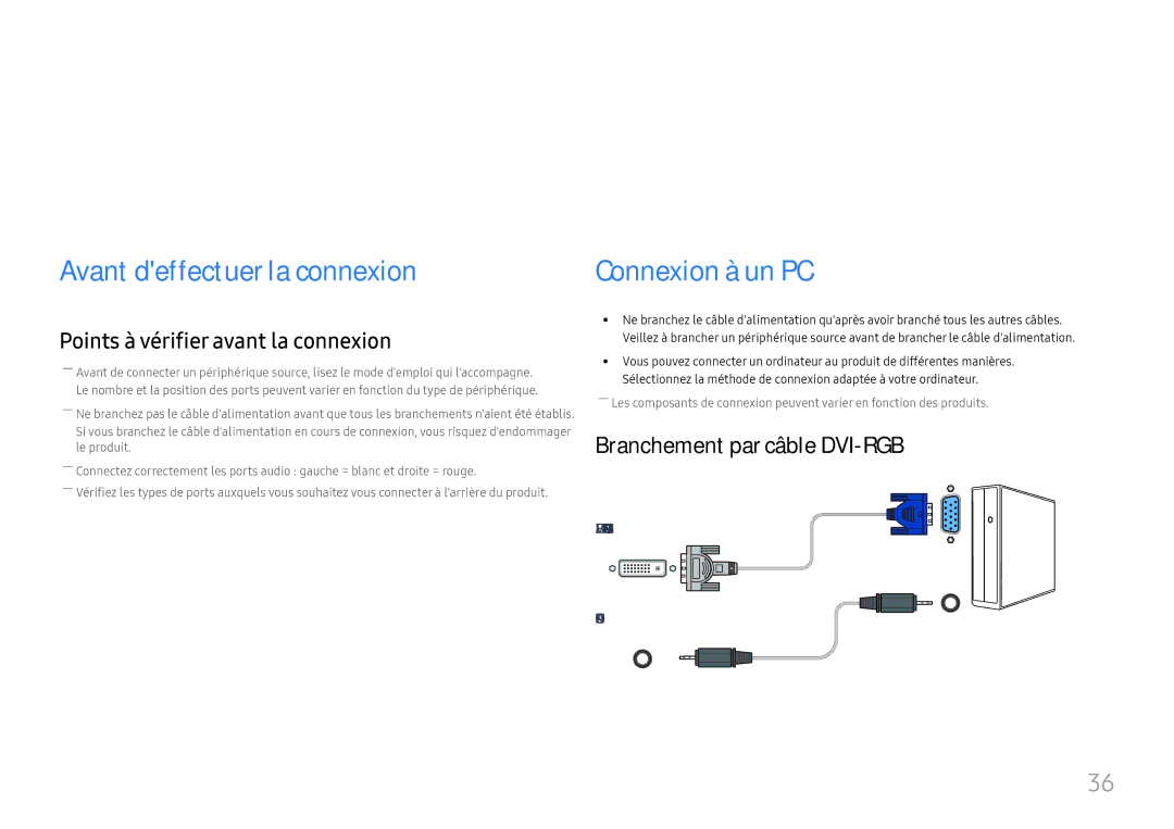 Samsung LH46UHFCLBB/EN manual Connexion et utilisation dun périphérique source, Avant deffectuer la connexion 