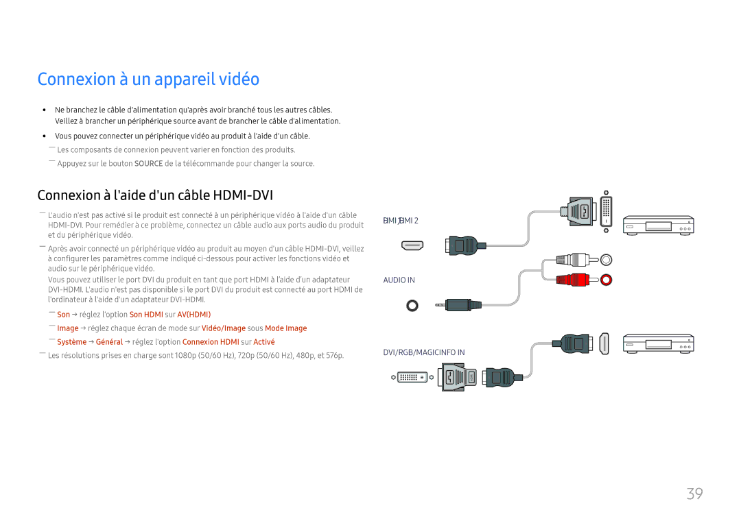 Samsung LH46UHFCLBB/EN manual Connexion à un appareil vidéo 