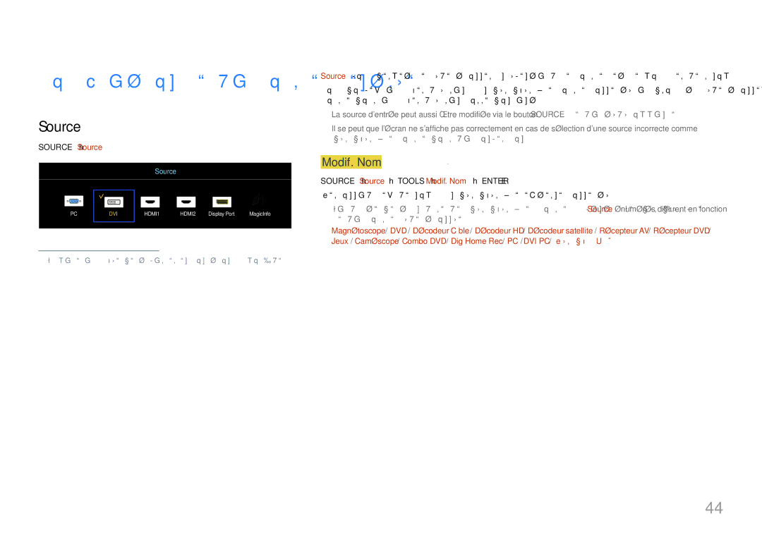 Samsung LH46UHFCLBB/EN manual Source → Source → Tools → Modif. Nom → Enter E 