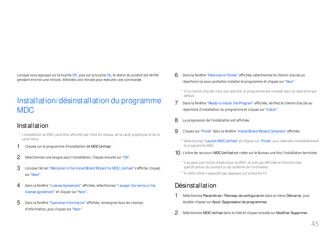 Samsung LH46UHFCLBB/EN manual Utilisation de MDC, Désinstallation, Double-cliquez sur Ajout/Suppression de programmes 