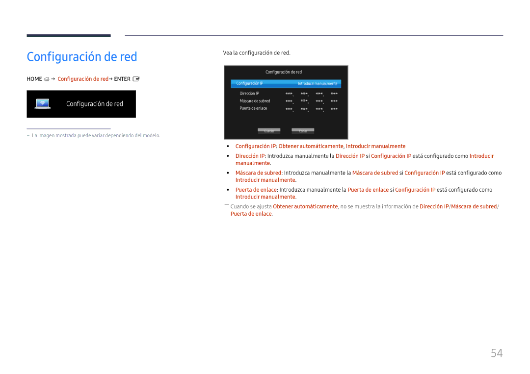 Samsung LH46UHFCLBB/EN manual Home → Configuración de red→ Enter E, Vea la configuración de red 