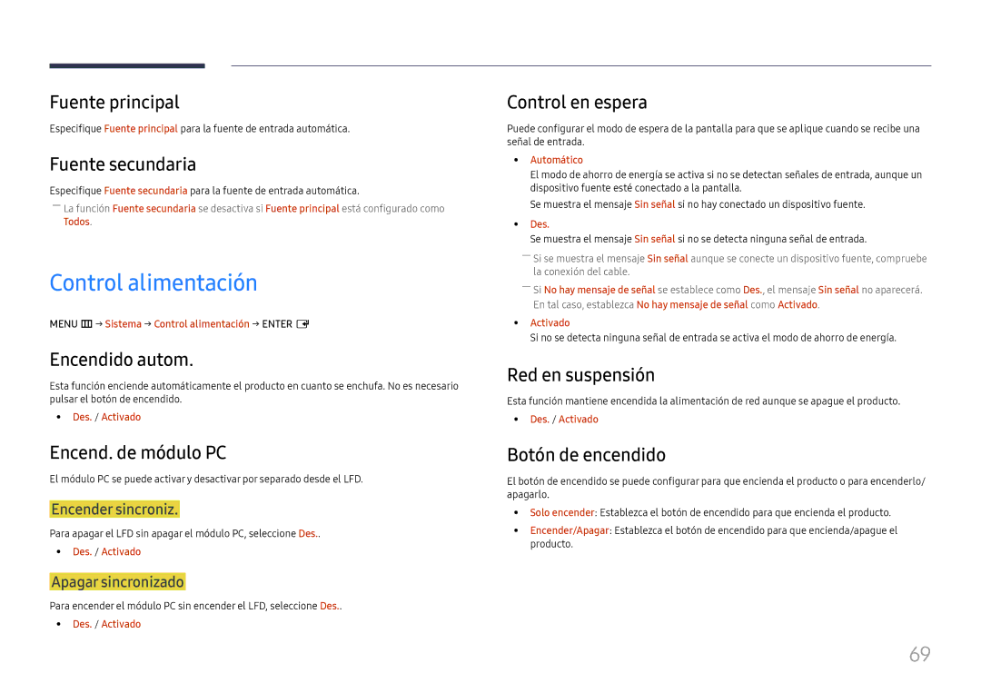 Samsung LH46UHFCLBB/EN manual Control alimentación 