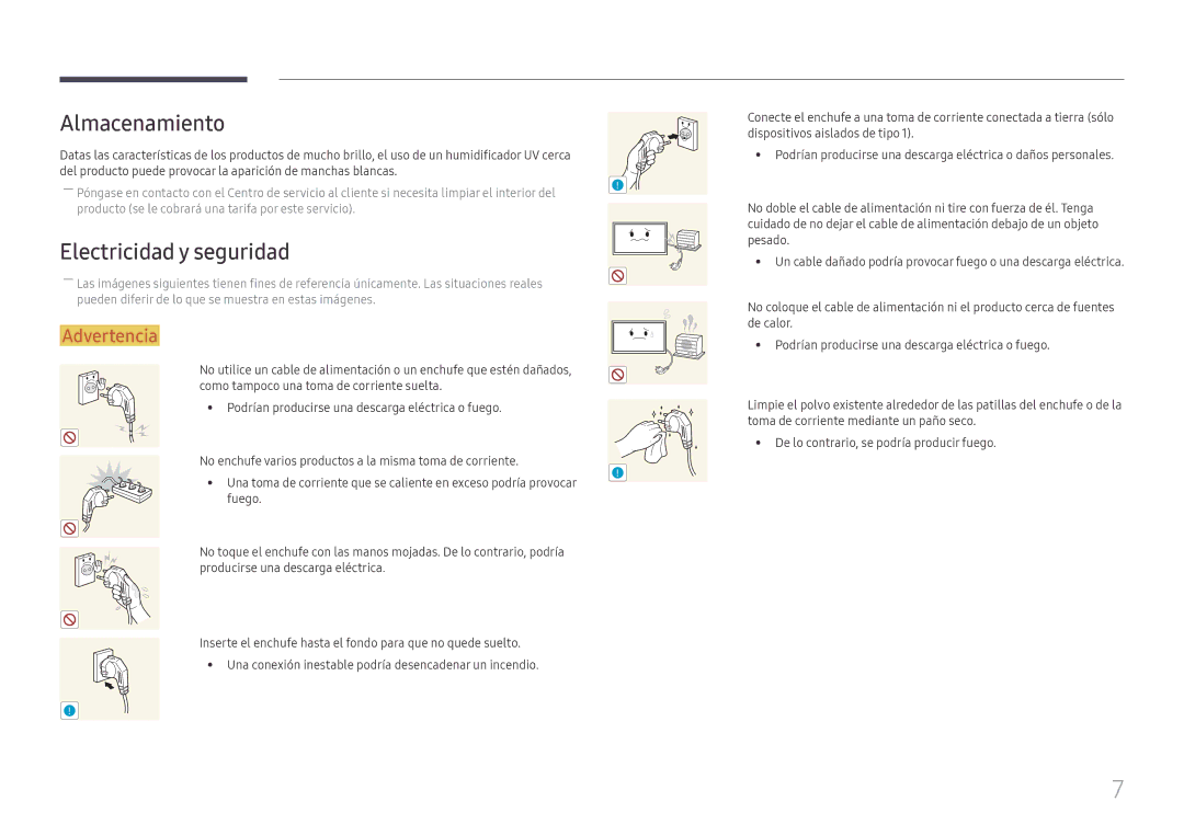 Samsung LH46UHFCLBB/EN manual Almacenamiento, Electricidad y seguridad 