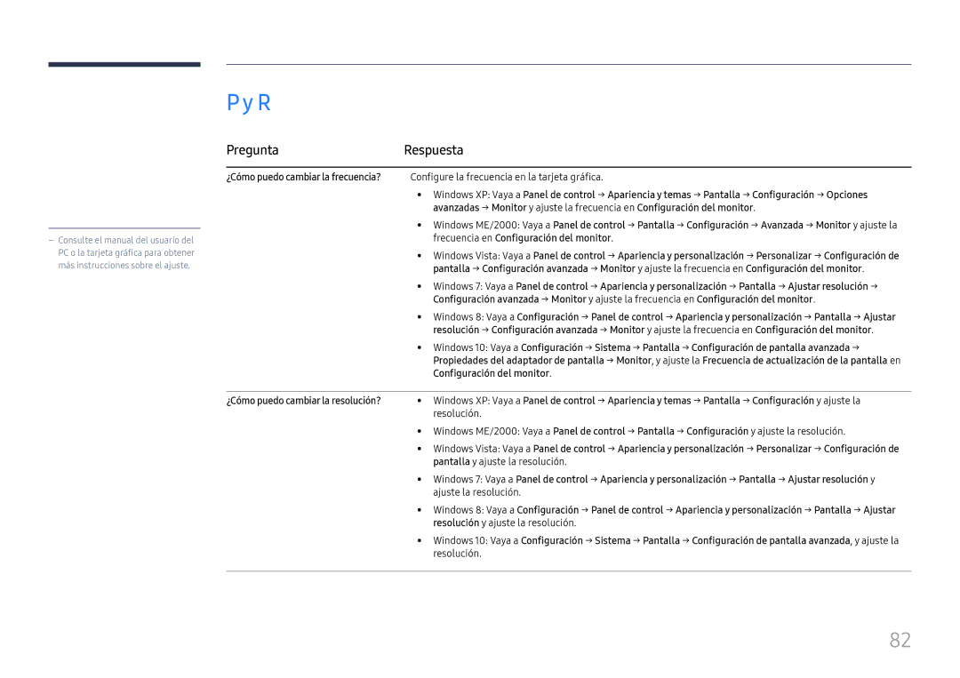 Samsung LH46UHFCLBB/EN manual Pregunta Respuesta, Frecuencia en Configuración del monitor 