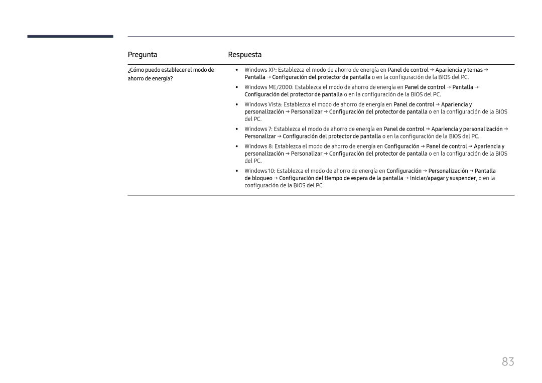 Samsung LH46UHFCLBB/EN manual PreguntaRespuesta, ¿Cómo puedo establecer el modo de ahorro de energía? 