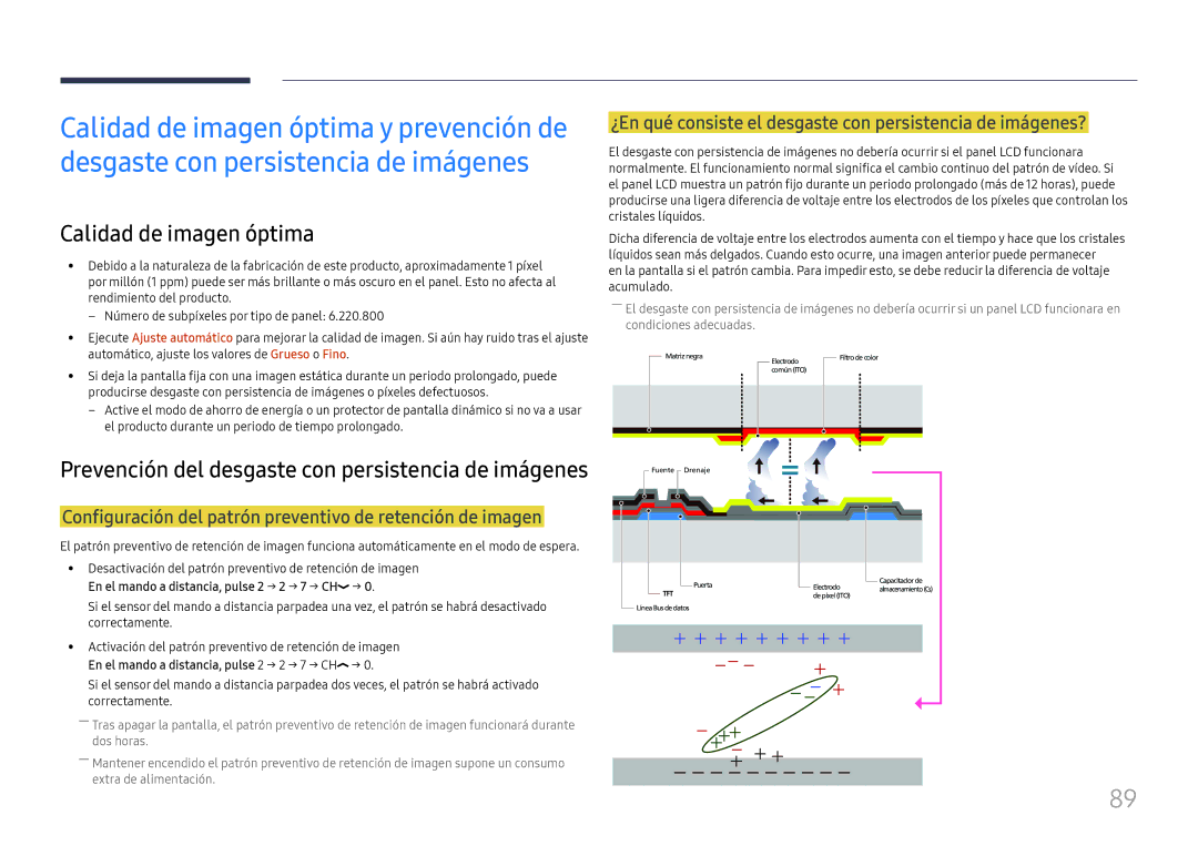 Samsung LH46UHFCLBB/EN manual Calidad de imagen óptima, Configuración del patrón preventivo de retención de imagen 