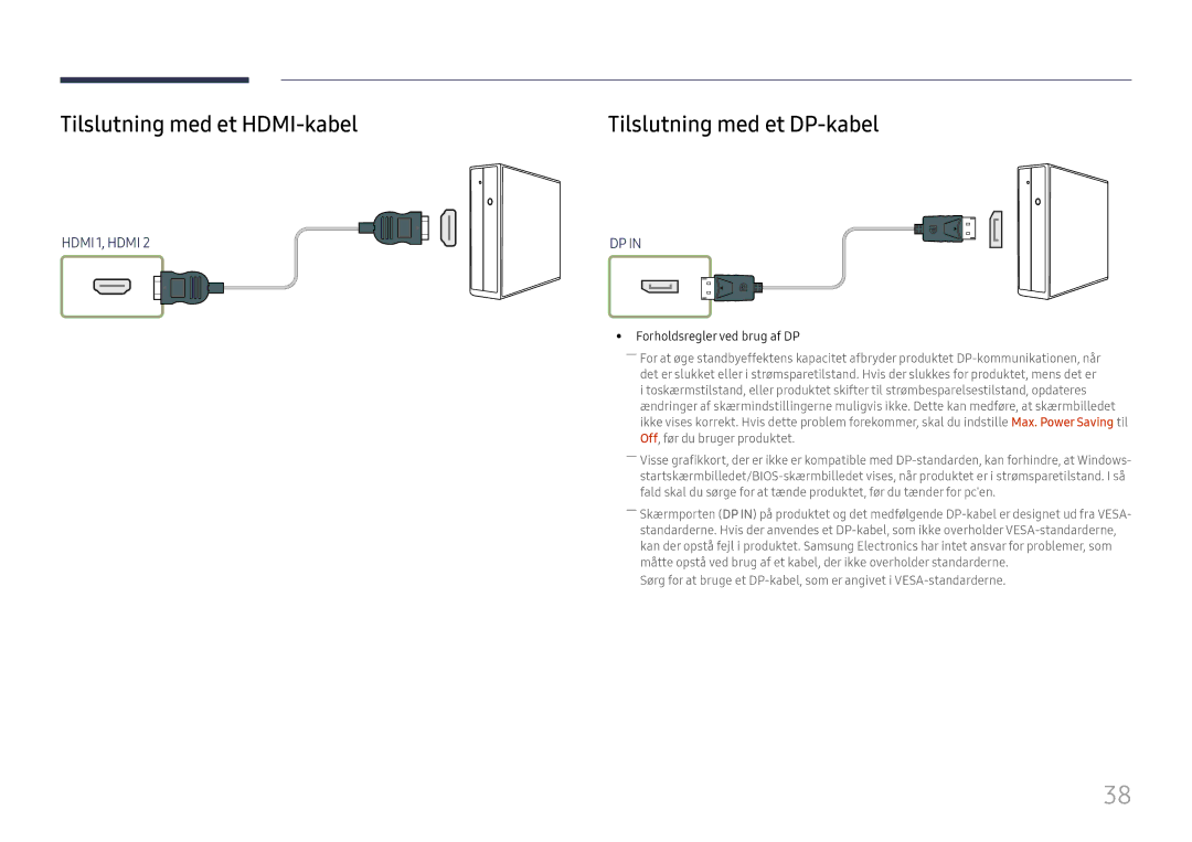 Samsung LH46UHFCLBB/EN manual Tilslutning med et HDMI-kabel, Tilslutning med et DP-kabel 