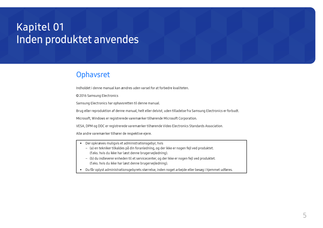 Samsung LH46UHFCLBB/EN manual Inden produktet anvendes, Ophavsret 