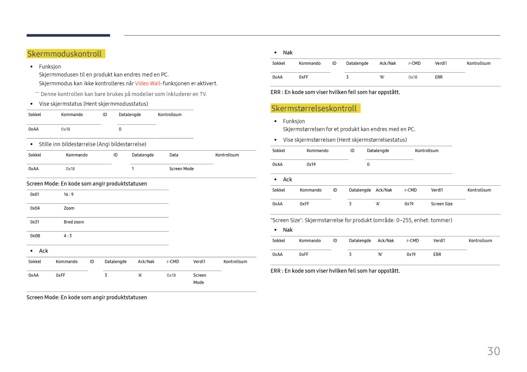 Samsung LH46UHFCLBB/EN manual Skjermmoduskontroll, Skjermstørrelseskontroll 