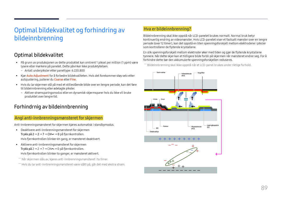 Samsung LH46UHFCLBB/EN manual Optimal bildekvalitet og forhindring av bildeinnbrenning, Forhindrnig av bildeinnbrenning 