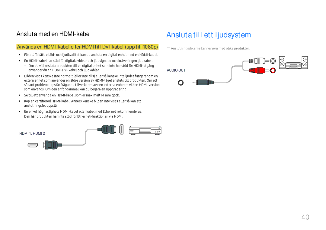 Samsung LH46UHFCLBB/EN manual Ansluta till ett ljudsystem 