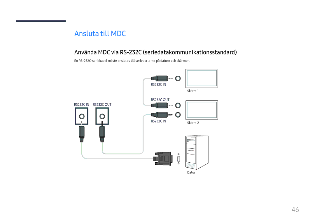 Samsung LH46UHFCLBB/EN manual Ansluta till MDC, Använda MDC via RS-232C seriedatakommunikationsstandard 