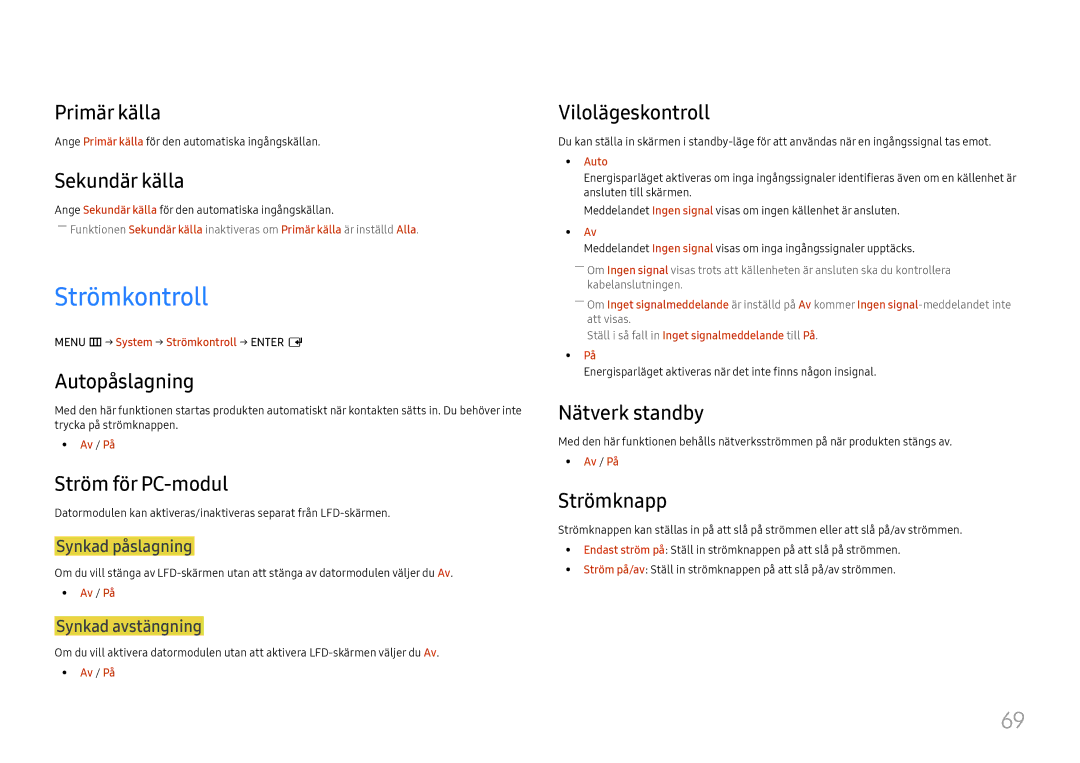 Samsung LH46UHFCLBB/EN manual Strömkontroll 