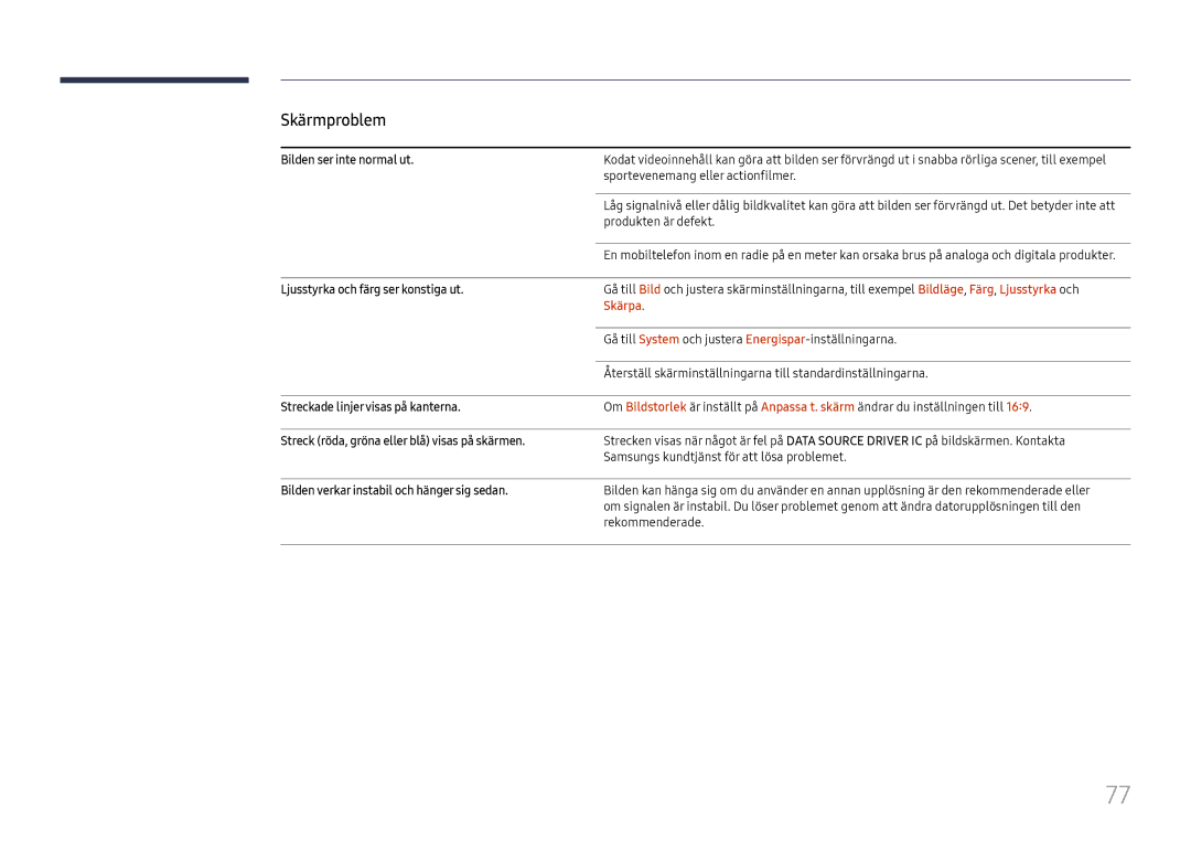 Samsung LH46UHFCLBB/EN manual Skärpa 