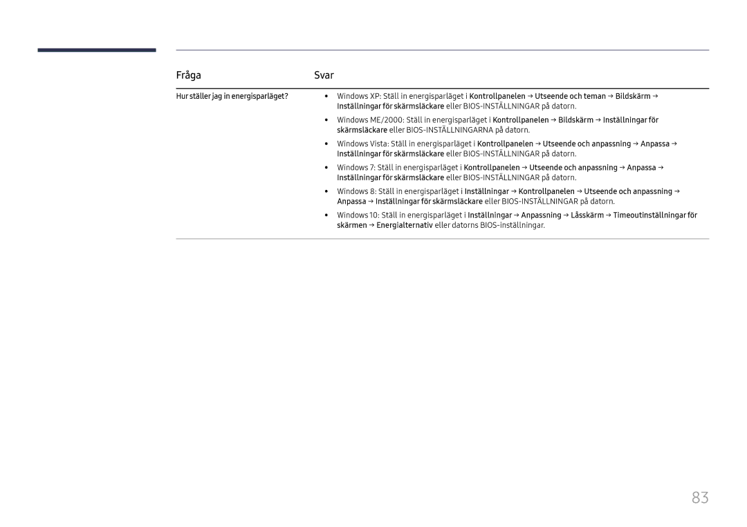 Samsung LH46UHFCLBB/EN manual FrågaSvar, Hur ställer jag in energisparläget? 