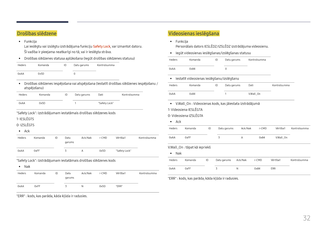 Samsung LH46UHFCLBB/EN manual Drošības slēdzene, Videosienas ieslēgšana, Iestatīt videosienas ieslēgšanu/izslēgšanu 