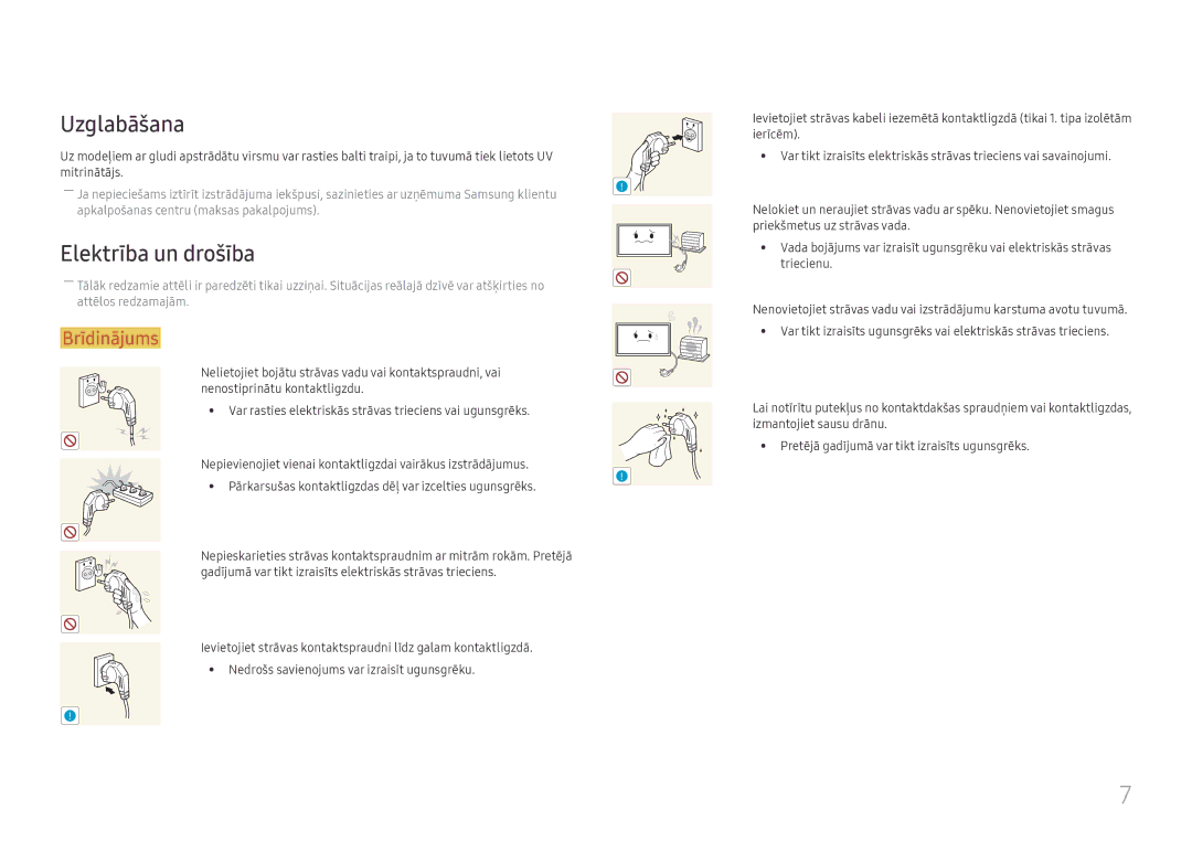 Samsung LH46UHFCLBB/EN manual Uzglabāšana, Elektrība un drošība 