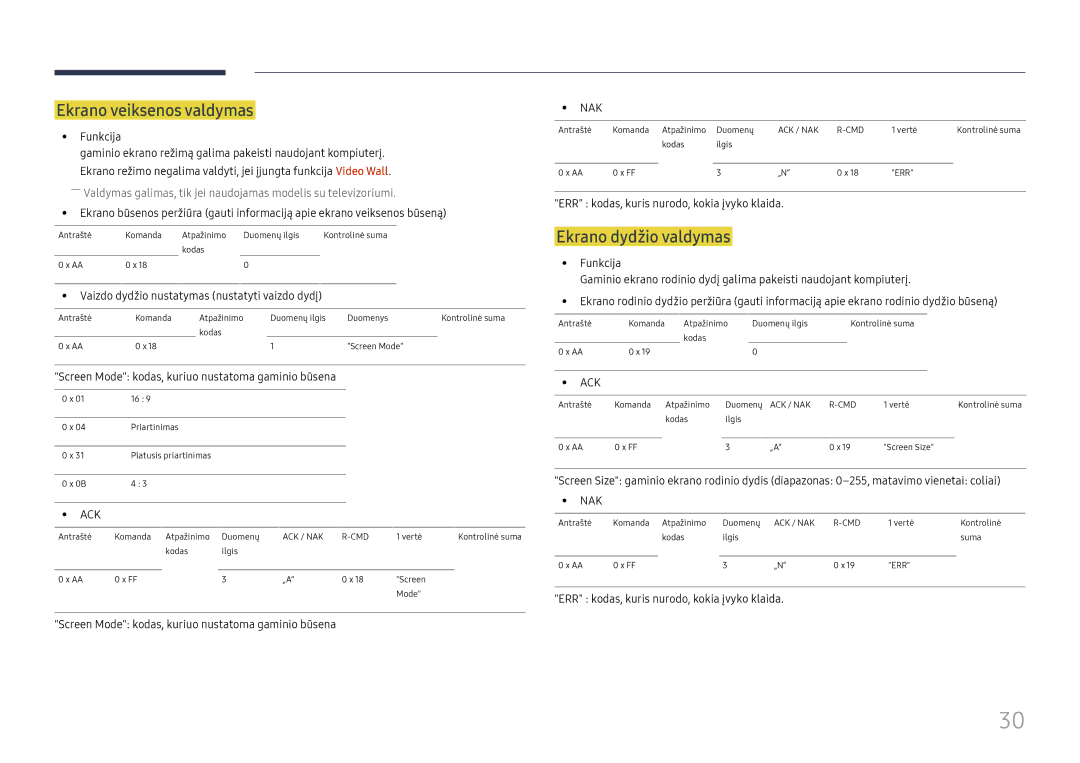 Samsung LH46UHFCLBB/EN manual Ekrano veiksenos valdymas, Ekrano dydžio valdymas 