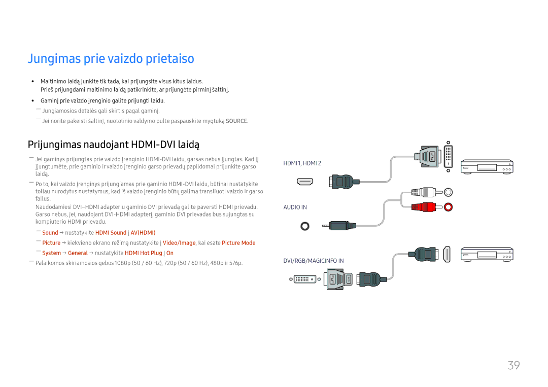 Samsung LH46UHFCLBB/EN manual Jungimas prie vaizdo prietaiso, ――Sound → nustatykite Hdmi Sound į Avhdmi 