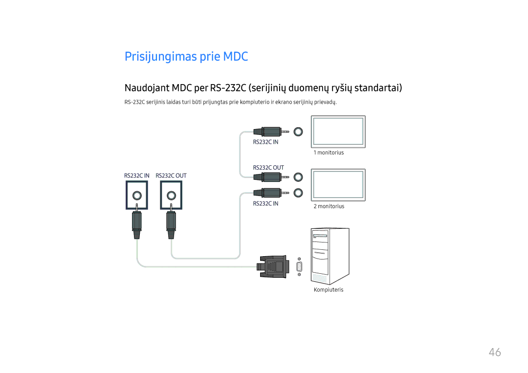 Samsung LH46UHFCLBB/EN manual Prisijungimas prie MDC, Naudojant MDC per RS-232C serijinių duomenų ryšių standartai 