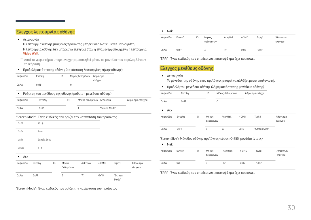 Samsung LH46UHFCLBB/EN manual Έλεγχος λειτουργίας οθόνης, Έλεγχος μεγέθους οθόνης, Video Wall 