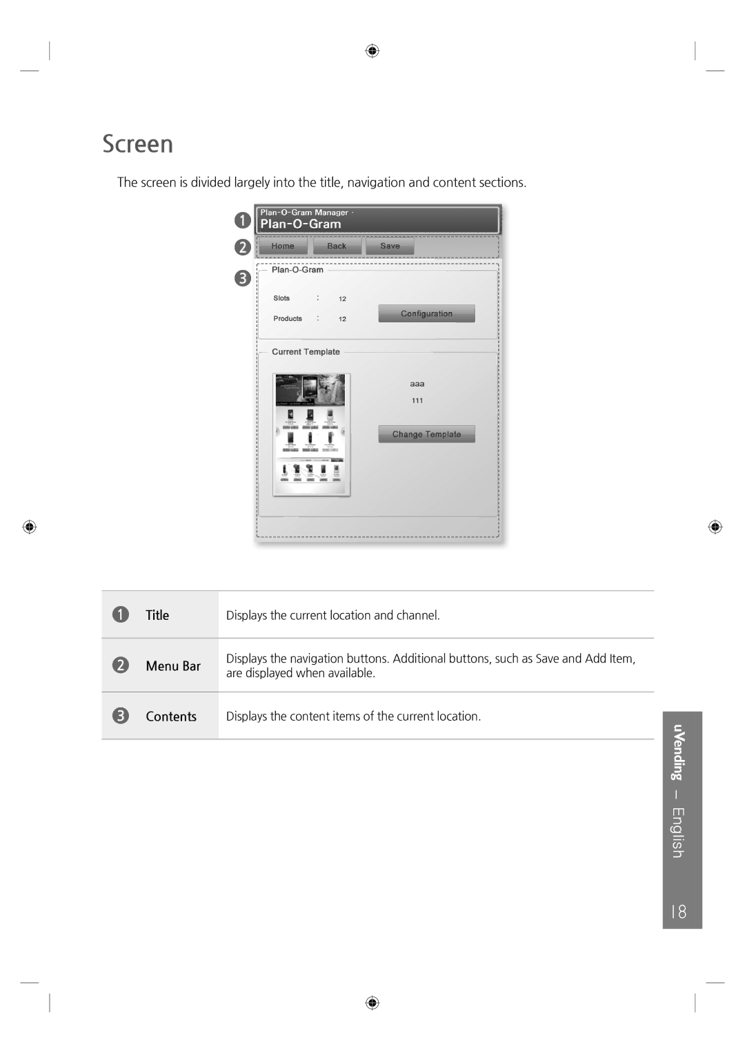 Samsung LH46UTUQBC/EN manual Screen, Menu Bar 