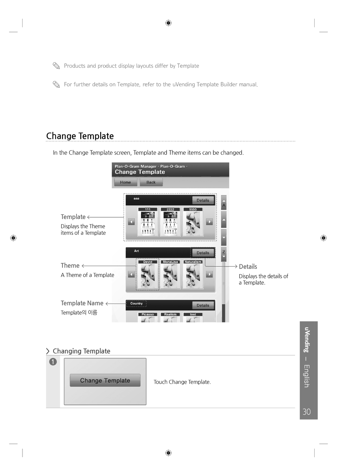 Samsung LH46UTUQBC/EN manual Change Template, Changing Template 