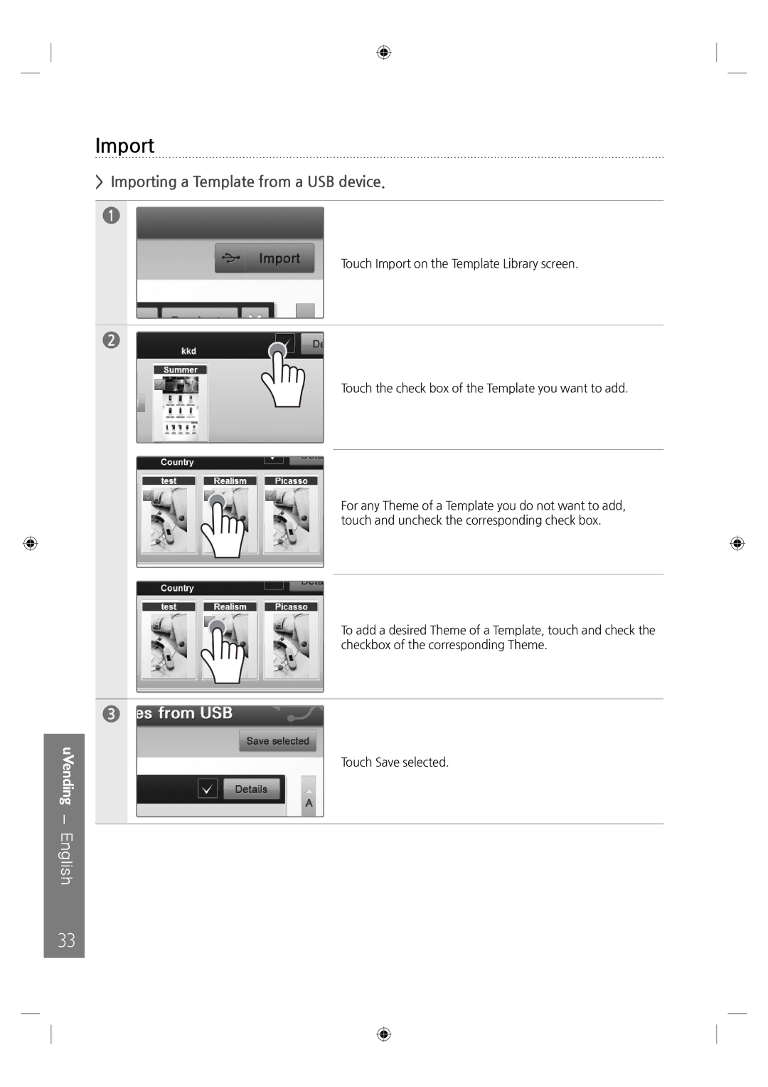 Samsung LH46UTUQBC/EN manual Importing a Template from a USB device 