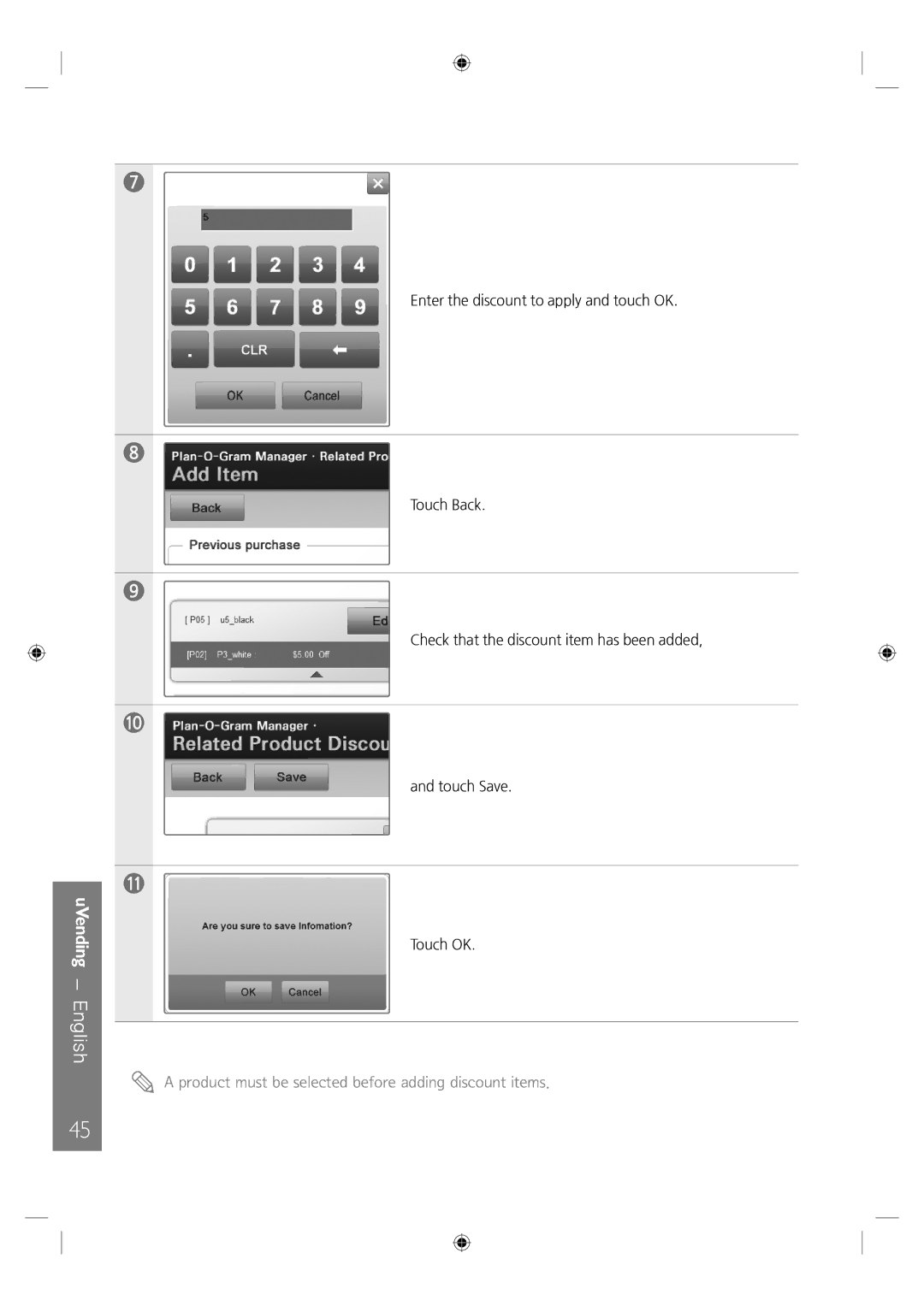 Samsung LH46UTUQBC/EN manual Product must be selected before adding discount items 