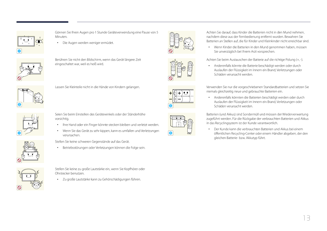 Samsung LH48DMEPLGC/EN, LH40DHEPLGC/EN, LH32DBEPLGC/EN Verursachen, Stellen Sie keine schweren Gegenstände auf das Gerät 