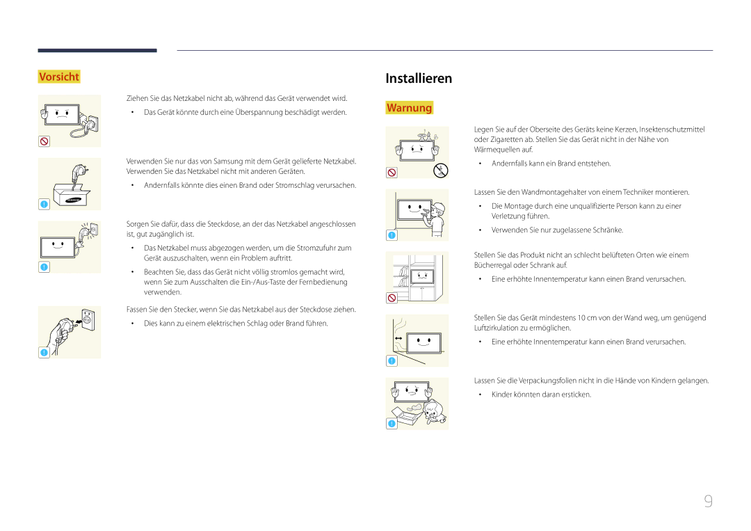 Samsung LH40DBEPLGC/EN, LH48DMEPLGC/EN, LH40DHEPLGC/EN, LH32DBEPLGC/EN, LH55DMEPLGC/EN, LH55DBEPLGC/EN manual Installieren 