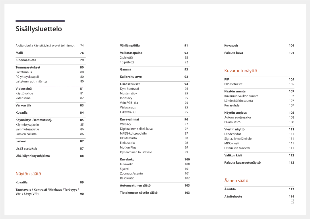 Samsung LH55DMEPLGC/EN, LH48DMEPLGC/EN, LH40DHEPLGC/EN, LH32DBEPLGC/EN, LH55DBEPLGC/EN, LH40DMEPLGC/EN manual Äänen säätö 