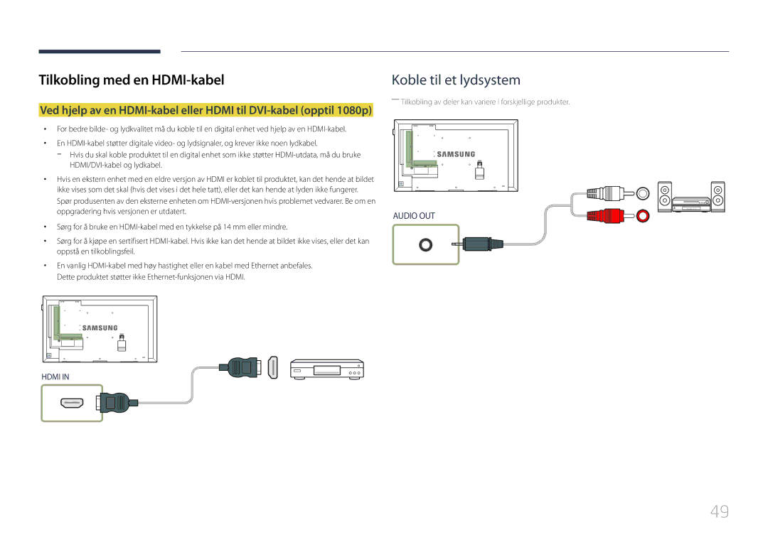 Samsung LH32DMEPLGC/EN, LH48DMEPLGC/EN, LH40DHEPLGC/EN, LH32DBEPLGC/EN, LH55DMEPLGC/EN, LH55DBEPLGC/EN Koble til et lydsystem 